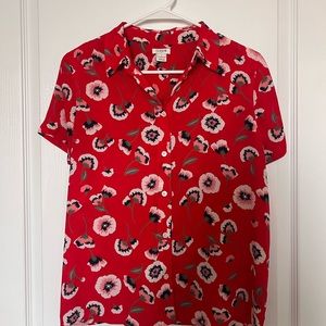 Red Floral Button-up blouse from J Crew